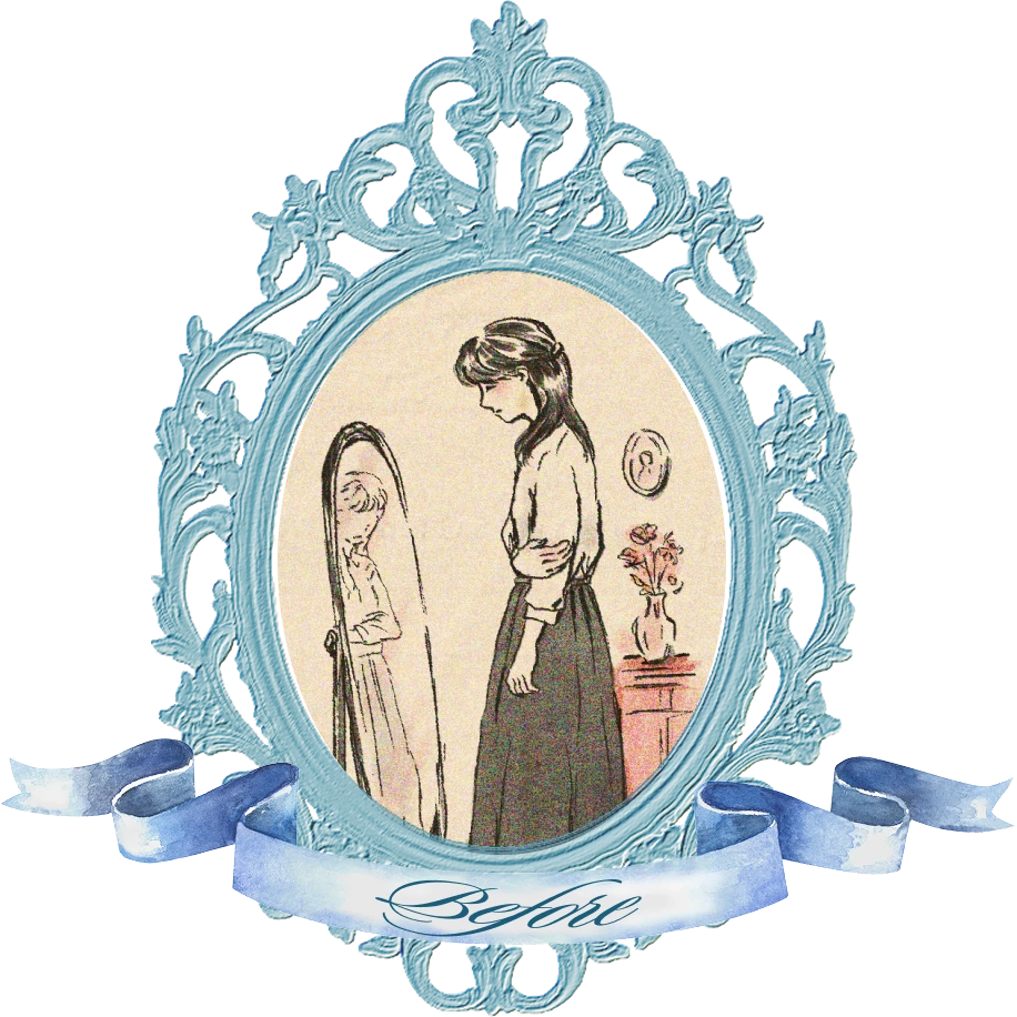 鏡の前に立つ女性のイラスト